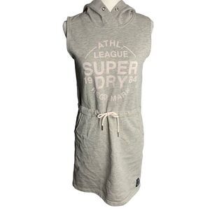 Superdry Athletic League Loopback Dress S Grey Hoodie Drawstring Waist Pockets